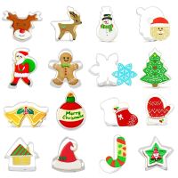 16 Pcs/set Stainless Steel Christmas Biscuit Cutter Set Gingerbread Man Christmas Tree Snowflake Cookie Mold Cookie Stamp