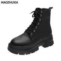 MAOZHUXIA 2023รองเท้าบูทสั้นใหม่หัวกลมซิปข้าง Martin Boots ผู้หญิงบางและสูง