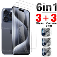 กระจกตัวปกป้องกล้องถ่ายรูปโค้ง3D 6in1สำหรับ iPhone 15 Pro Max 15 Plus IPhone15Pro 15Pro 15ProMax 2023 HD กระจกเทมเปอร์นิรภัยฟิล์มหน้าจอ