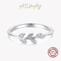 Ailmay Authentic 925 Sterling Silver Plant Clear Zircon Rings Exquisite Elegant for Women Wedding Engagement Jewelry Gift