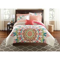 ▦☞ Coral Medallion 8 Piece Bed In A Bag Comforter Set with Sheets Queen Bedding Set