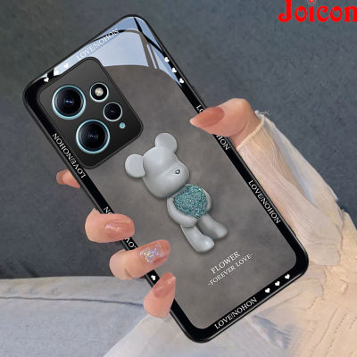 ใหม่เคสโทรศัพท์กระจกสำหรับ Xiaomi Redmi Note 12 4G/Note 12 12Pro 5G เคสรูปหัวใจที่น่ารักลูกบอลลายดอกไม้หมีฝากระจกเทมเปอร์ปกป้องเลนส์กล้องขอบตรงฝาครอบด้านหลังกันกระแทก