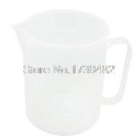 ♟☊❉ 11cm x 14cm 1000mL Clear White Plastic Beaker Measuring Cup for Biochemistry Lab