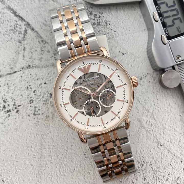 armani-นาฬิกากลไกของผู้ชาย-นาฬิกาข้อมือธุรกิจสไตล์สุภาพบุรุษสายสเตนเลสสตีลคุณภาพสูงใหม่ของแท้