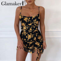 ZZOOI Glamaker Sexy mesh angel print short black dress Women pleated backless bodycon beach sundress Elegant party club vintage dress