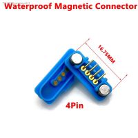 ┇ 1set 4Pin Waterproof Magnetic Pogo Pin Connector Curved pin Male Female Spring Loaded DC signal data transmission Power Socket