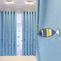 Customized for Living Room Cute Cartoon Blackout Embroidered Curtain Small Fish Boy Girl Bedroom Bay Window Children