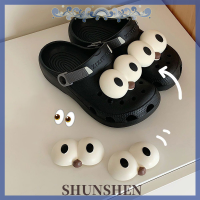 SHUNSHEN รองเท้าอนิเมะมีกระดุม Sepatu Kancing,รองเท้าตกแต่งดวงตาขนาดใหญ่ลายการ์ตูนน่ารักตลกชุดกระดุมลายดอกไม้