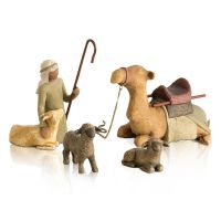 4Pc Shepherd and Stable Animals Nativity Set Figurines Resin Sculpture Home Decoration for Living Room Ornaments