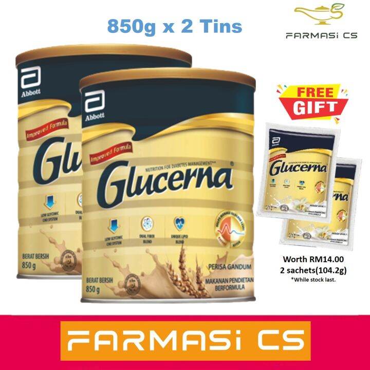 Abbott Glucerna Wheat Flavour 850g x 2 Tins EXP05/2024 Free 2 sachets