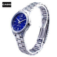 Velashop นาฬิกาข้อมือผู้หญิงคาสิโอ CASIO สายสแตนเลส สีเงิน หน้าปัดน้ำเงิน รุ่น LTP-V005D-2B2UDF, LTP-V005D-2B2, LTP-V005D