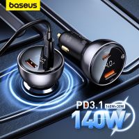 Baseus 140W PD3.1 Car Charger Fast Charging QC3.0 Quick Charge For Macbook Pro Laptop USB Type C Car Phone Charger For iPhone