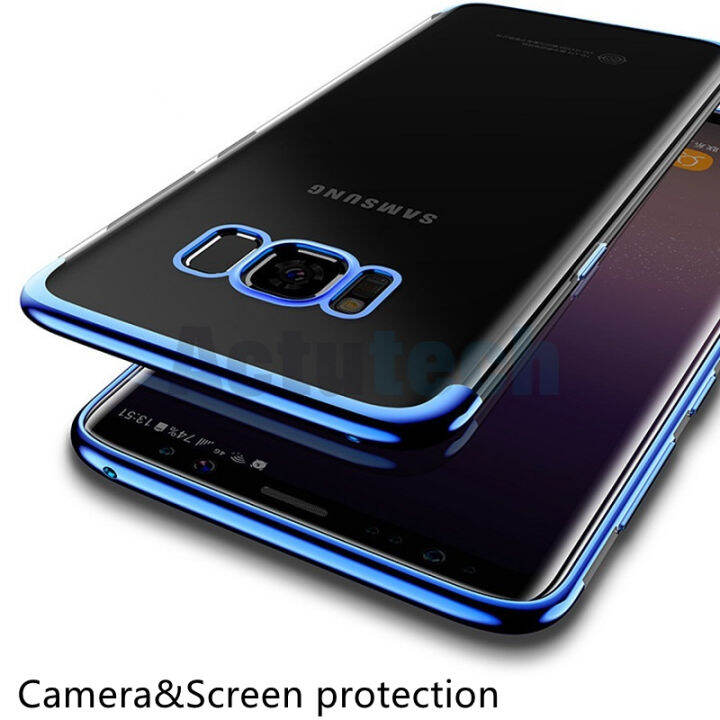 สำหรับ-samsung-galaxy-s8-5-8นิ้วทีพียูอ่อนและยืดหยุ่นเคสเยลลี่คริสตัลใสกลับโลหะหรูหรา-luster-edge-ฝาครอบโทรศัพท์