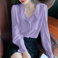 Purple Blouse for Women Korean Style Fashion Office Long Sleeve Shirt Plus Size Top