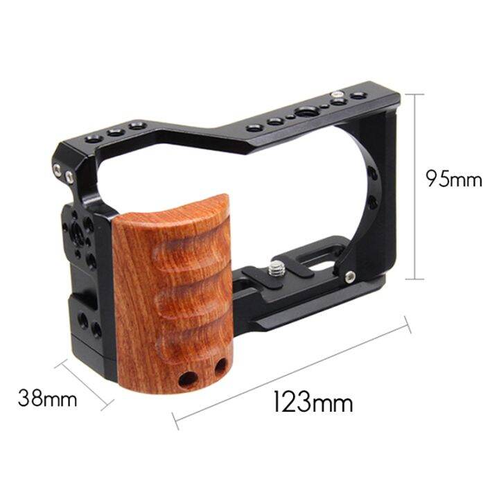 aluminum-alloy-camera-cage-stabilizer-with-wooden-handle-grip-for-sony-zv-e10-protector-cover-with-cold-shoe-mount