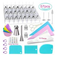 57 pcs Decoration Nozzle Set Rose Flower Icing Piping Tips Nozzle Stainless Steel Butter Cookie Crowding Mouth Pastry Tools includes Icing Tips, Piping Bags and More Kitchen Accessories for Cake Decoration Baking Tools