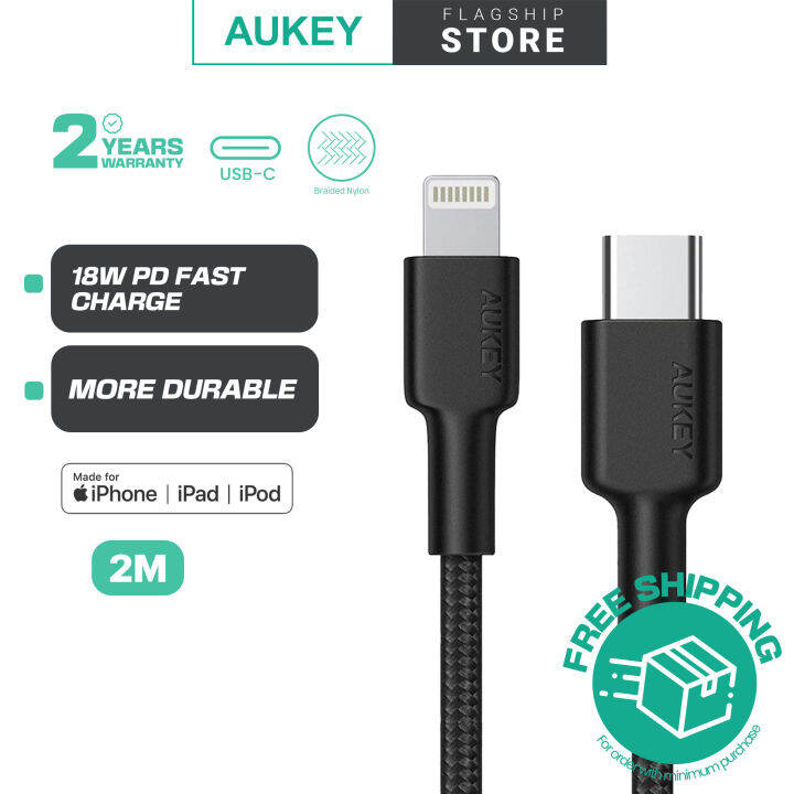 Aukey Cb Cl Mfi Braided Nylon Usb C To Lightning Cable Meter Lazada