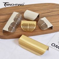 Nordic Style Furniture Drawer Cabinet Knobs Closet Wardrobe Kitchen Cupboard Handles Gold Leaf Shaped Invisible Brass Door Pulls