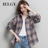 IELGY  ผู้หญิงเสื้อลายสก๊อตอารมณ์เรโทร,สไตล์ขี้เกียจหลวมบางและหนา