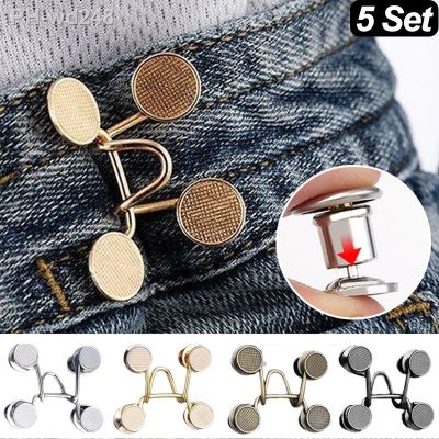 5 Set Adjustable Jean Snap Buttons Detachable Metal Waist Tightener Fixed Buckle Pins DIY Sewing Pants Clothing Button Clips