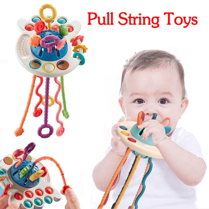 Montessori Pull String Sensory Toys Baby 6 12 Months Silicone Activity ...