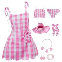 2023 NEW Movie Margot Robbies Cosplay Dress for Woman Bow Pink Dress Swimsuit Halloween Fantasy Costumes Role Play Summer active