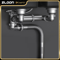 ZLOON เครื่องล้างจานอ่างล้างจานรางน้ำด้านหลังมีกลิ่นและทนแมลงอ่างล้างจานแบบเดี่ยวอ่างล้างจานระบายน้ำด้านหลังอ่างอ่างสองหลุมรางน้ำประหยัดพื้นที่กับดักและท่อระบายน้ำ [รับประกัน1ปี]