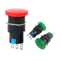 ⊕⊙✿ LA16 Pair Green/Red Mushroom Cap 1NO 1NC Momentary Pushbutton Switch AC 250V 5A 3 Pins