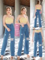 2NaraJeans ป้าย Chuu-5kg กางเกงยีนส์ขาตรง ทรงกระบอก ผู้หญิง เอวสูง แต่งขาด สีอ่อน