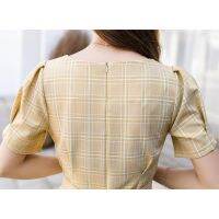 #9925A Women Square Neck Dresses Ladies Casual Short Sleeve A-line Dresses