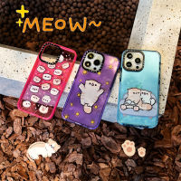 《KIKI》Original glitter CASE.TIFY Colorful Lazy Cat Phone Case for iphone 14 14pro 14promax 12 12ProMax 13promax 13 case High-end shockproof hard case Cute cartoon figure pattern iPhone 11 case Official New Design Style Pink Purple Blue