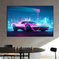 Vaporwave Neon รถโปสเตอร์ภาพวาดผ้าใบสำหรับห้องนั่งเล่น Wall Art Decoration