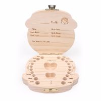 Hot Selling Spanish English Dutch/ Portugal French  Baby Wood Tooth Box Organizer Milk Teeth Storage Collect Teeth Umbilica Save Gifts