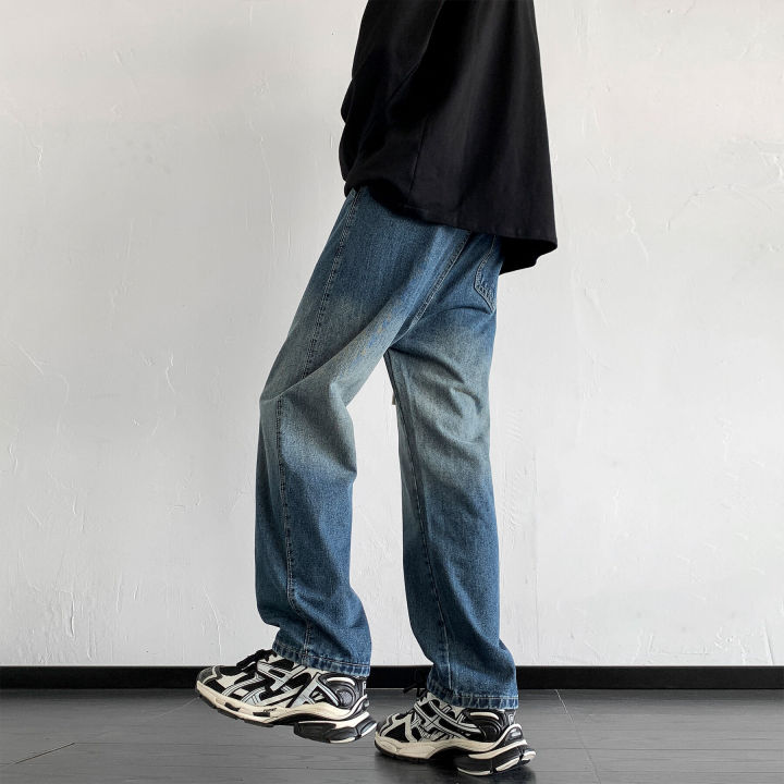 กางเกงขาบานผู้ชายขาตรงทรงหลวมอินเทรนด์กางเกงยีนส์-gradient-ฟอกสีแบบย้อนยุคกางเกงคาวบอย-s-5xl