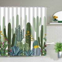 Cactus Flower Bath Curtain ดอกทานตะวันดอกทิวลิปดอกกุหลาบภูมิทัศน์ชุดม่านอาบน้ำตกแต่งห้องน้ำ 180 * 180 ซม