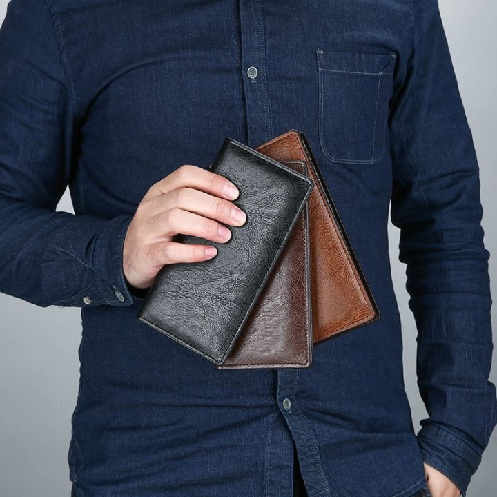 สไตล์วินเทจกระเป๋าสตางค์ยาวสำหรับผู้ชายความจุมากกระเป๋าสตางค์ดีไซน์หรูหรากระเป๋าสตางค์หลายบัตรผู้ชาย