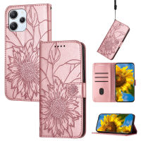 เคสสำหรับ Xiaomi Redmi 12 4G เคสโทรศัพท์แบบฝาพับหนัง PU สุดหรูดีไซน์ลายดอกทานตะวันแบบตั้งกระเป๋าเงินมีช่องเสียบบัตรเคสกันกระแทกฝาหลังป้องกันแบบแม่เหล็ก