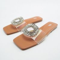 Spring Zaraˉnew womens shoes high-value transparent temperament fairy crystal flat sandals slippers