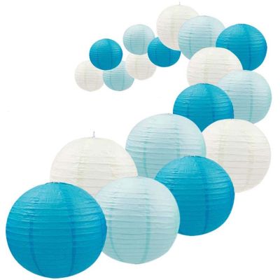 18Pcs Royal Blue Paper Lantern Set,Reusable Hanging Decorative Japanese Chinese Paper Lanterns,Easy Assembly
