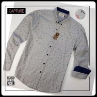 Capture Shirt เสื้อเชิ้ตผู้ชาย แขนยาว คอปก ลายอุปกรณ์ สีเทา มีถึงอก 48 นิ้ว