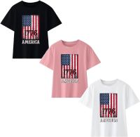 Kid Toddler Shirts 4th of July 3D Graphic Printed Tees Boys Girls Novelty Fashion Short (Pink+Black+White, 9-10 Years)