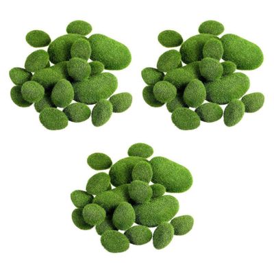 120 Pieces 2 Sizes Artificial Moss Rocks Decorative Faux Green Moss Covered Stones