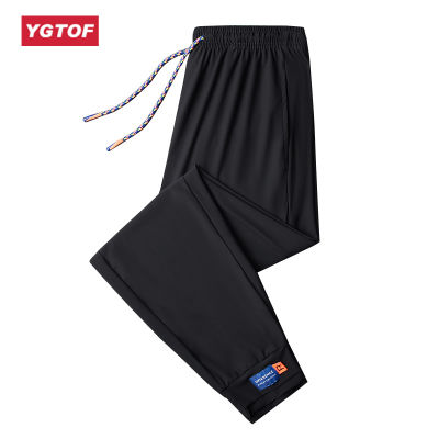 YGTOF กางเกงผ้าไหมน้ำแข็งสำหรับผู้ชาย,กางเกงกีฬาฤดูร้อนผ้าบางระบายอากาศได้กางเกงลำลอง L-9XL โอเวอร์ไซส์
