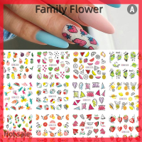 Family Flower Flash Sale สติกเกอร์ติดเล็บชุดผลไม้12ชิ้นตัวเลื่อนการถ่ายโอนเล็บรูปลอกศิลปะ