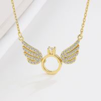 Angel Wings Necklace 925 Sterling Silver Flying Ring Necklace 18K Gold Plated Winged Diamond Ring Necklace Gift for Her Jewelry