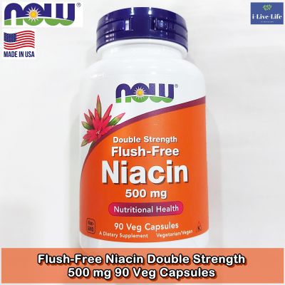 ไนอาซิน วิตามินบี 3 Flush-Free Niacin Double Strength 500 mg 90 Veg Capsules - Now Foods