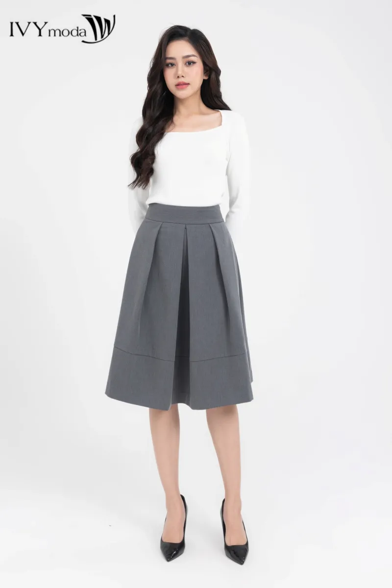 Chân váy trắng IVY MODA phối xếp ly