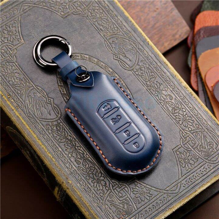 Top Layer Leather Car Key Cover for Toyota Rush Perodua myvi Smart Keys