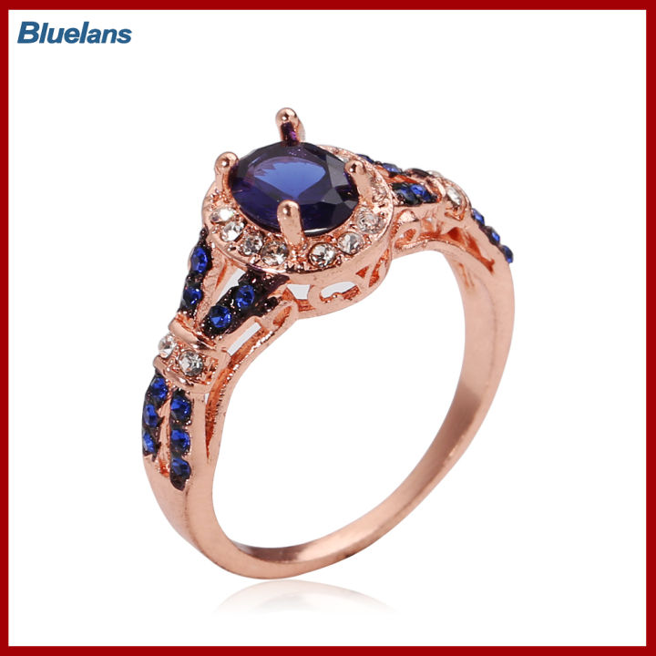 Bluelans®แหวนเพชรเทียมแฟชั่นสำหรับผู้หญิงรูปไข่สำหรับเป็นของขวัญแต่งงานแหวนหมั้นสำหรับเจ้าสาว