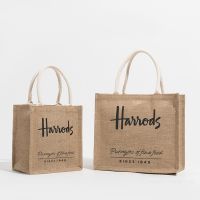 ♥กระเป๋าถือ ผ้าฝ้าย และผ้าลินิน พิมพ์ลายตัวอักษร Harrods